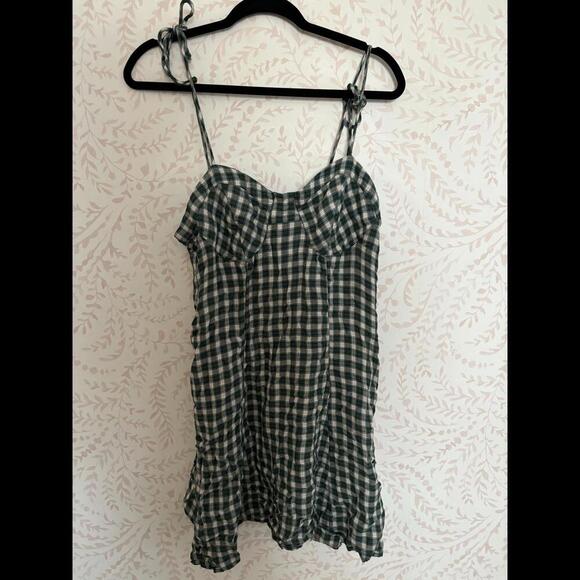 CLOSET CLOSING! LAST CHANCE Grunge American Eagle Green Gingham Dress - Picture 1 of 5
